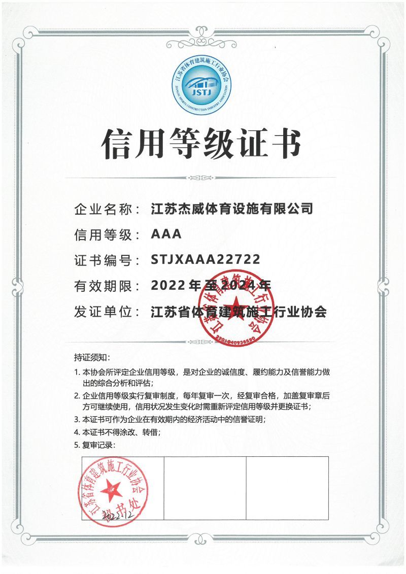 （建筑施主行业）3A信用等级证